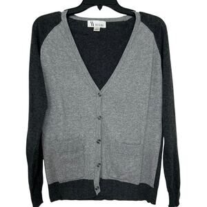 Sisters Gray Wool Angora Blend Colorblock Cardigan Sweater S Preppy Y2K Academia